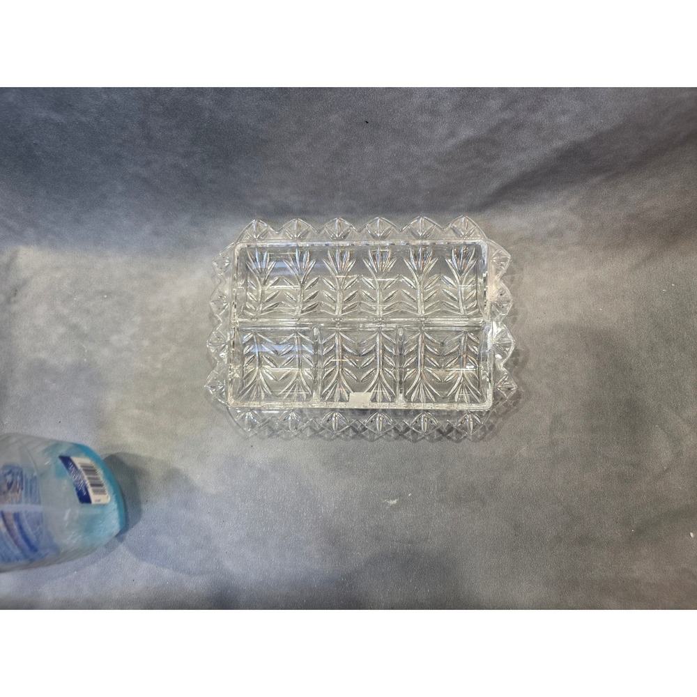 Fifth Avenue Crystal Divided Serving Tray Clear Cut Glass Poland Sawtooth Edge